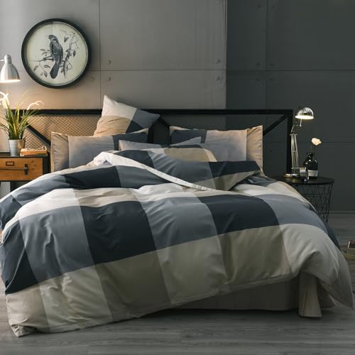Mixinni Queen Comforter Set with Checkered Pattern - 1 Comforter + 2 Pillow Shams, All-Season Lightweight Geometric Bedding (Queen / 00 - Checkered)