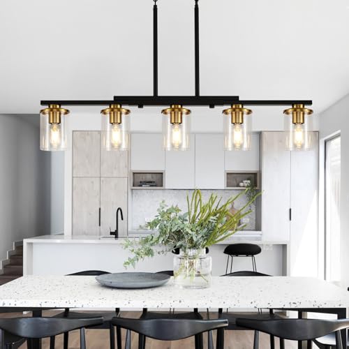 Farmhouse Chandelier Pendant Light Fixture - Brown, 5-Light Glass Shade