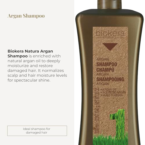 SALERM - Argan Shampoo Biokera Natura - 1000 ml - for Damaged Hair - with Argan and Cotton Oil - Deep Hydration - Gentle and Effective Cleaning - Shiny Hair