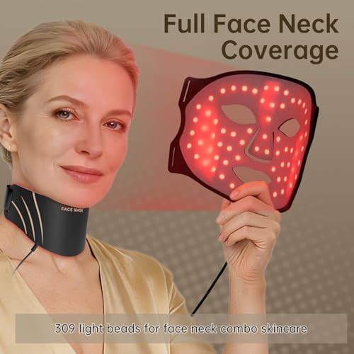 Red Light Face & Neck Mask - Anti-Aging Skin Firming, 7 Color Modes, Portable Rechargeable - Black