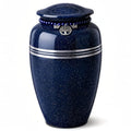 Blue Metal Cremation Urn for Adults 220 lbs - MemoryNest Memorial Urn with Silver Bands & Tree of Life Charm
