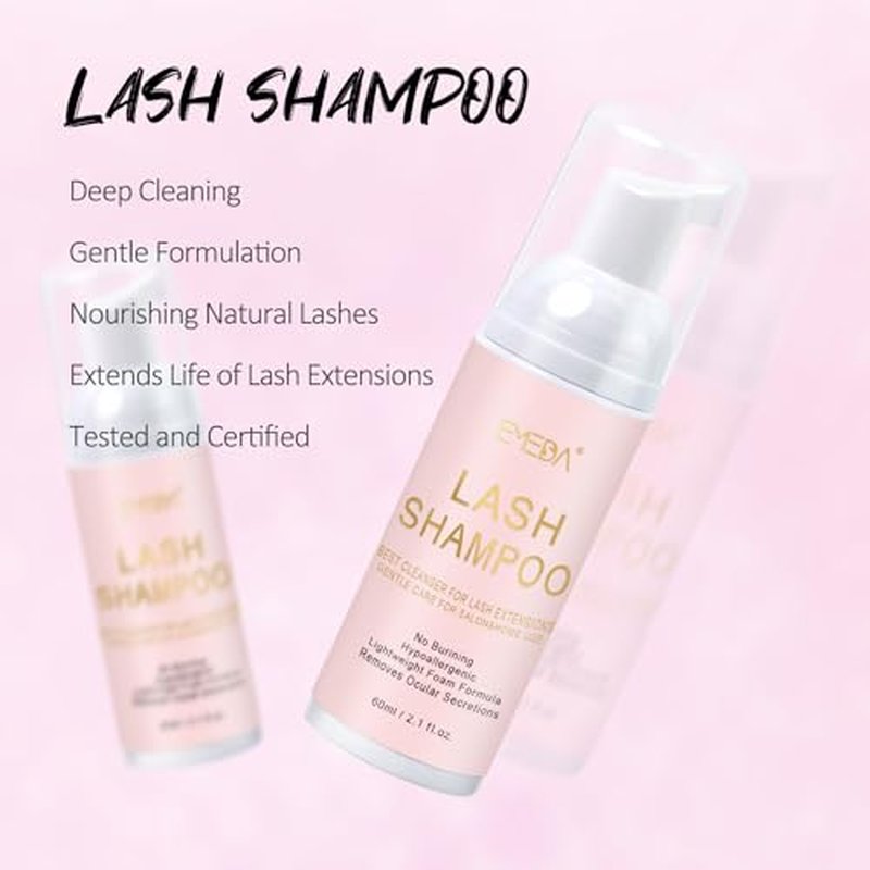 EMEDA Lash Shampoo Kit 2.02 fl oz Lash Cleaning Kit with Rechargeable Fan Dryer/Brush/Rinse Bottle, Oil-free Cleanser Wash for Extensions & Clusters & Natural Lashes, Cleaner for Eyelash Care(Black)