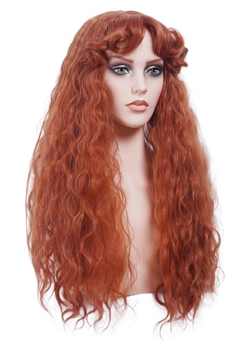 Long Ginger Curly Wig for Women with Bangs - Auburn Vintage Cosplay Hair (Variation: Ginger)
