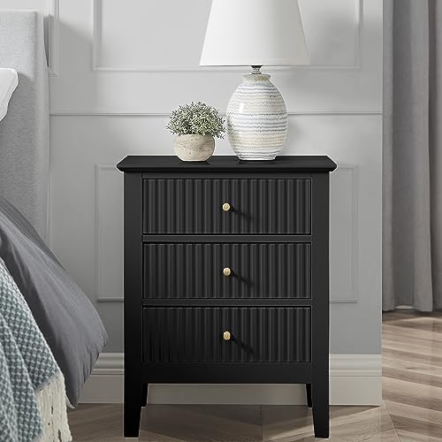 Black Fluted Nightstand 19 Inch with 3 Drawers - Small Living Room Storage - Variation of THIS Listing