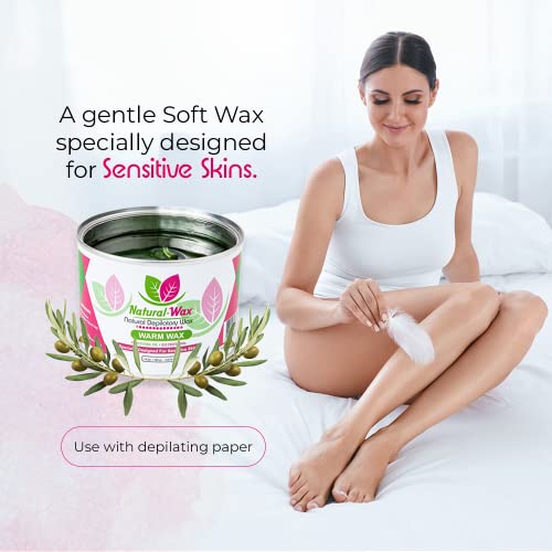 Natural Wax Depilatory - Professional Organic Moisturizer for Gentle Soft Wax Hair Removal on Sensitive Skin (14 oz)