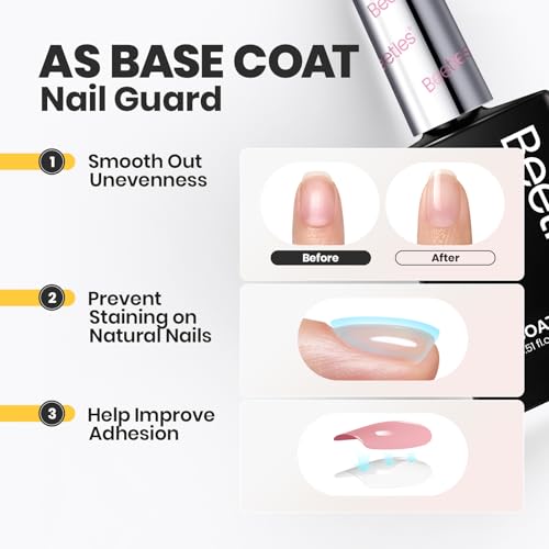 Beetles 2 in 1 Base & Top Coat Nail Polish, Clear Nail Polish Fast Drying & Natural Nail Strengthen, Glossy Effect for Nail DIY Salon at Home Gifts for Women
