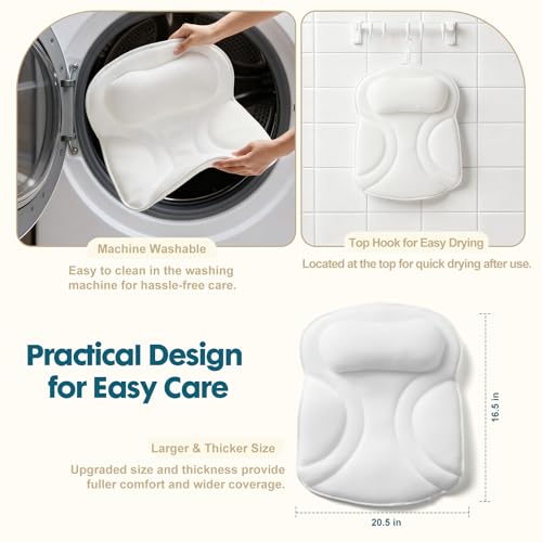 Bath Pillow for Tub - Extra Thick Support, Quick-Dry Spa Cushion, Non-Slip Head & Neck Rest