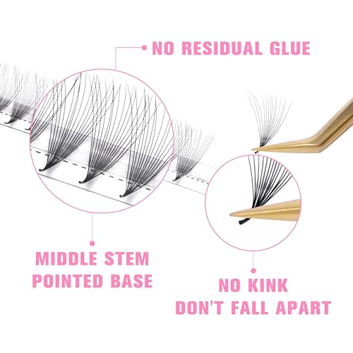 VEYES INC Premade Fans Eyelash Extensions 3D-24D C/D curl Natural & Volume Mixed Length Eyelash Tray, Professional Lash Supplies, Matte Black (10D 0.05 CC 9-16mm)
