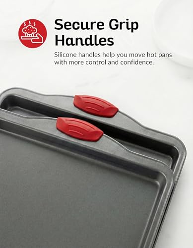 Red & Grey Nonstick Baking Sheet Pan Set - Heavy-Gauge Carbon Steel, 3 Pieces