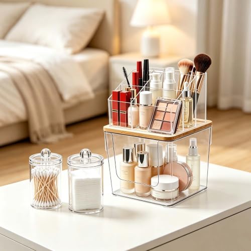 2-in-1 Facial Towel Holder and Cosmetic Organizer with Jars and Compartments
