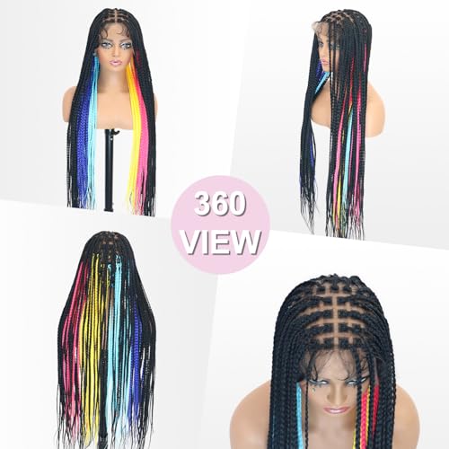 Multicolor 36 Inch Full Lace Knotless Braided Wig with Baby Hair - ItsUHair