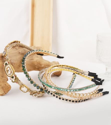 YARN & INK 6 Pcs Women's Champagne Gold Rhinestone Headbands - Mix Hairbands