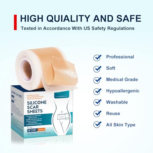 Silicone Scar Sheets Tape for Surgical Scars, C Section Scar Silicone Strips, Medical Grade, Reusable, Soften and Flattens Scars, Breast, Keloid, Professional Scar Patches. (1.8x157 Inch)