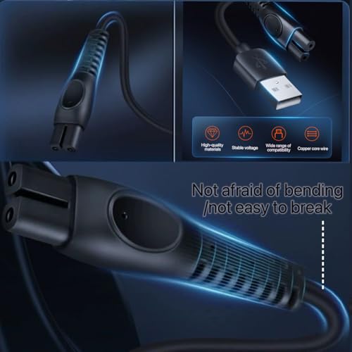 for Philips Norelco One Blade QP2724 QP2834 QP1924 5V USB Charger Cord,Replacement for OneBlade 360 MG9520 BT3238 MG7950 MG5910 X5005 X5006 | Fast Charging | Durable Tangle-Free Design - Black, 2-Pack