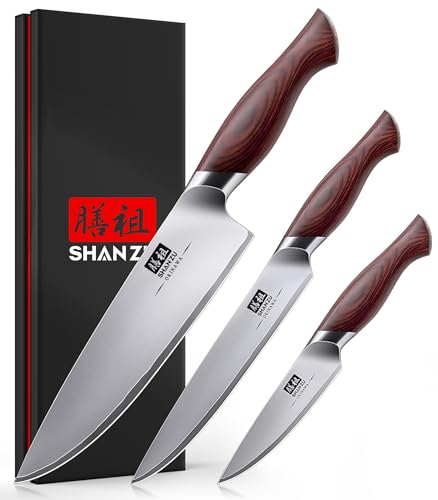 SHAN ZU 3-Piece Japanese Knife Set High Carbon Stainless Steel Ultra-Sharp Kitchen Knives