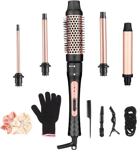 JAETON 5-in-1 Curling Iron Set with Interchangeable Barrels & Thermal Brush - Travel Friendly