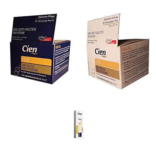 Cien Anti-Aging Skin Care Set of 3 - Day, Night & Eye Cream with Q10, Hyaluronic Acid & Vitamin E