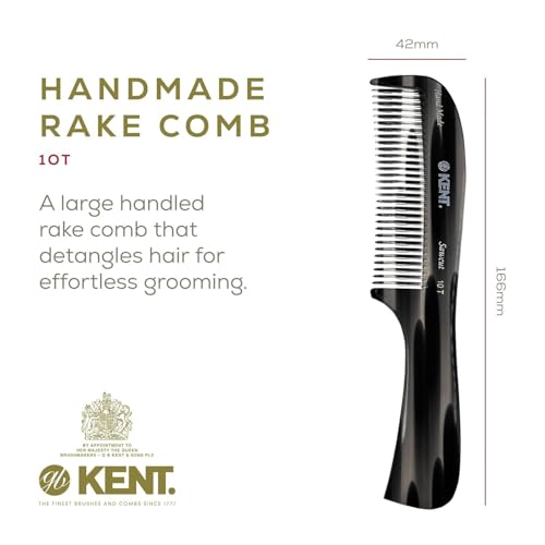 Kent 10T Graphite & Tortoise Large Detangler Comb 2 Pack - Handmade Wide Tooth Hair Comb for Curly & Thick Hair