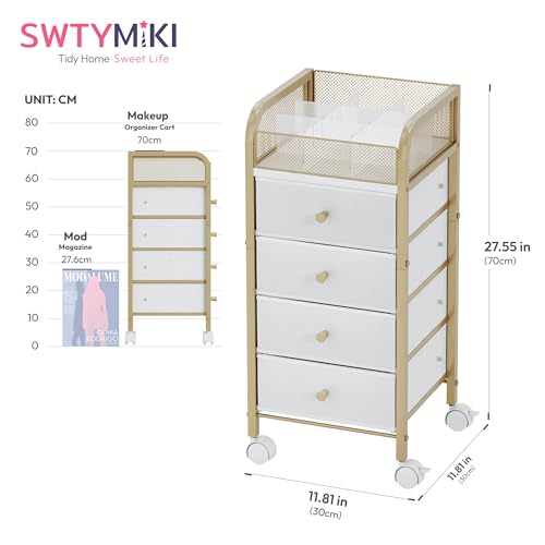 Gold 5-Tier Rolling Makeup Organizer Cart with 4 Drawers and 9 Compartments