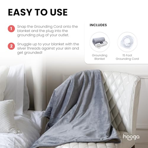 Hooga Grounding Blanket 50x60 Inch Earth-Connected Silver Fiber Throw for Sleep & Pain Relief
