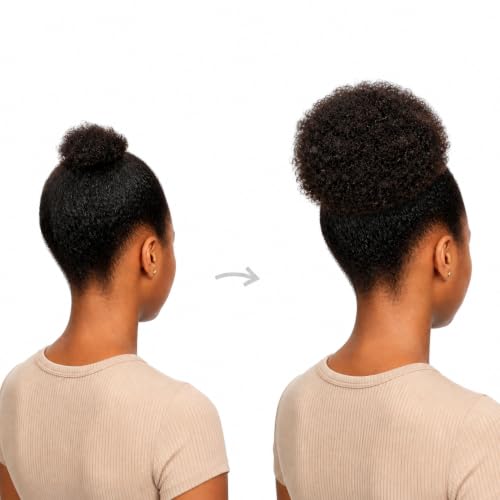 Natural Black Ponytail Extension 6inch Human Hair Afro Puff for Girls - Medium Variation 1PCS