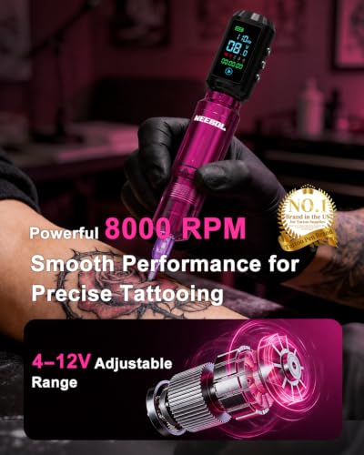 Pink Wireless Tattoo Gun Kit for Beginners & Artists - Medium