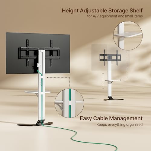 ECOTINY White Floor TV Stand for 37-86 Inch TVs - 51.5" Ultra-Slim, No-Drill & Anti-Tip Safety