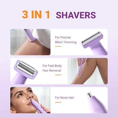 Unimiko Women's 3-in-1 Waterproof Bikini Trimmer & Shaver with Ceramic Blades