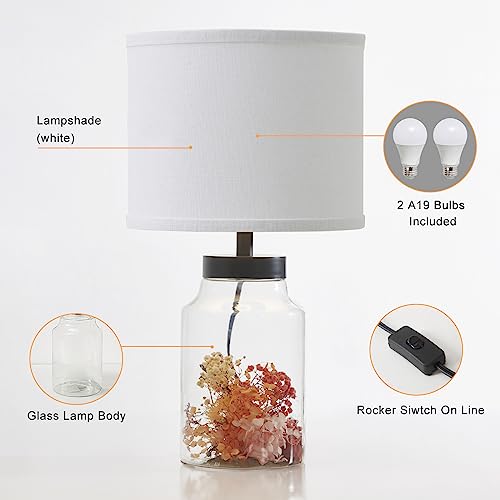 GyroVu Fillable Bedside Table Lamp - Clear Glass, White, with LED Bulbs