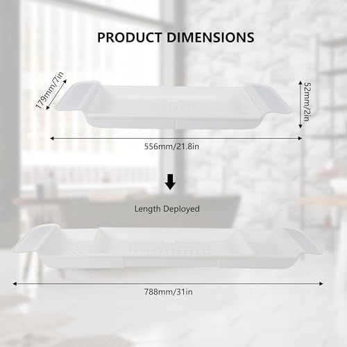 Stretchable Plastic Bath Tub Tray - Anti-Slip Bathtub Caddy White