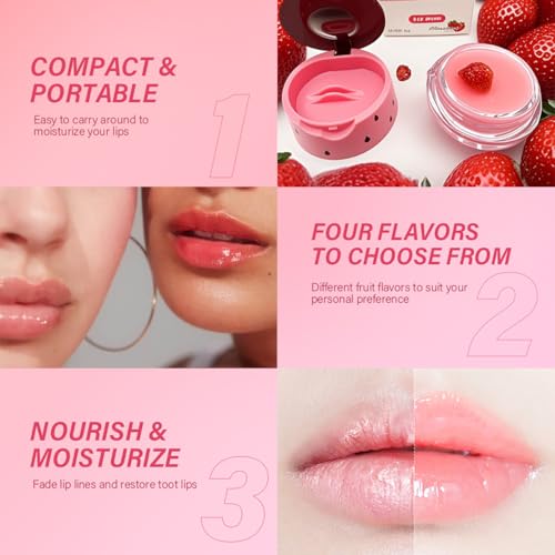 Fruit Lip Mask Set with Honey & Vitamin E, Moisturizing Overnight Treatment, Effective Reduces Lip Lines Prevention Dry and Cracked (6 Flavors)