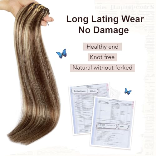 Remy Human Hair Clip-In Extensions 18 Inch #4P27 Medium Brown Caramel Blonde Set