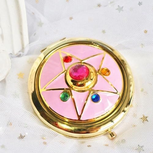 Cosmetic Makeup Folded Mirror, Anime Star Crystal Compact Mirror, Portable Travel Personal Handheld Foldable Double Sided Mirror, Cosplay Prop for Beauty Lovers, Pink, 102605520086