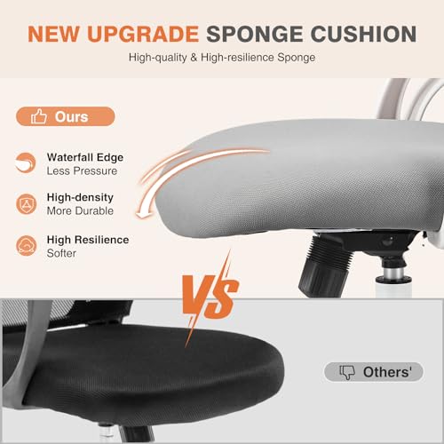 Sweetcrispy Grey Mesh Ergonomic Office Chair with Lumbar Support and Flip-Up Armrests