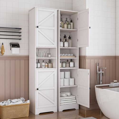 Tall Bathroom Storage Cabinet - White Freestanding Vertical Organizer with Adjustable Shelves