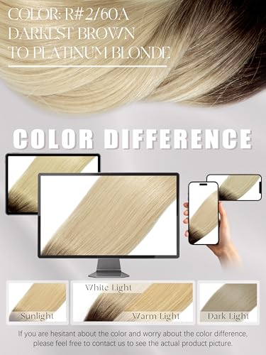 Platinum Blonde Hair Extensions 16 Inch Human Hair Tape-In with Dark Roots - Variation R#2/60A