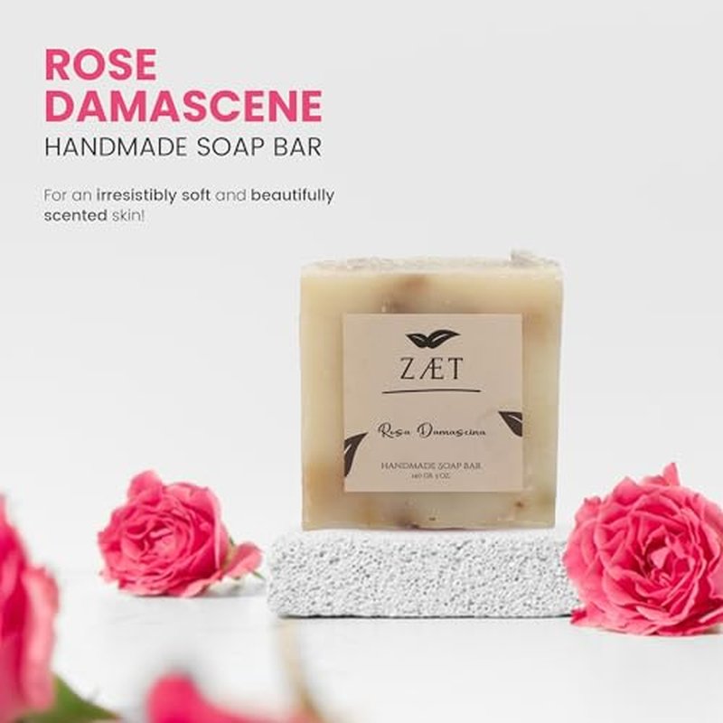 8-Pack Rose Damascene Bar Soap ? Natural Rose Extract with Olive Oil and Coconut Oil - Handmade Soap Bar for Face and Body - Gently Cleanses and Hydrates All Skin Types- For Men and Women