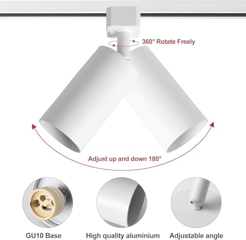 LRAEMXG White 6-Light Plug-in Track Lighting Kit with 6.6FT Rails, Adjustable GU10 Ceiling Spotlights for Kitchen & Home