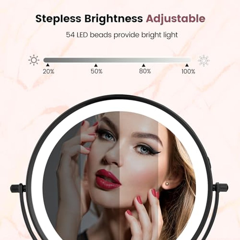 8" Vanity Mirror with Lights Rechargeable, 1X/10X Magnifying Makeup Mirror with Touch Screen, 54 LED Adjustable Brightness, 3 Color Modes, 360¡Æ Rotation for Tabletop & Bedroom