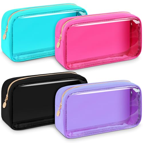 Hushee 4 Pack Small Clear Nylon Makeup Bags for Women Travel & Gifts