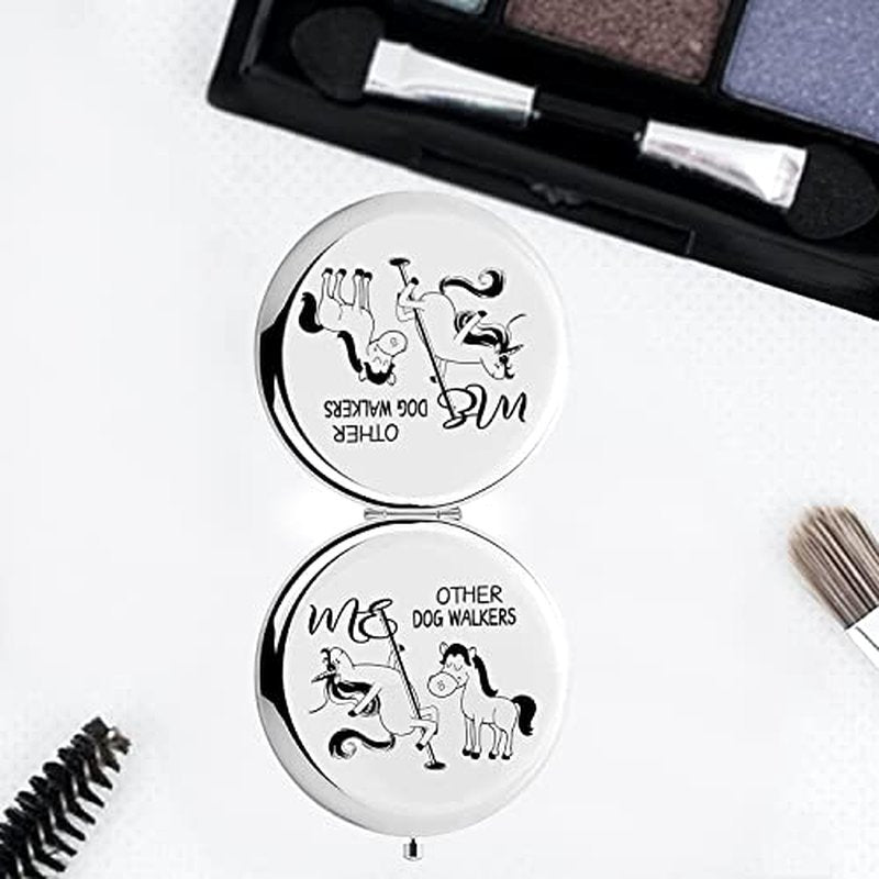 BoomBoomGifts Dog Walker Gifts for Women: White, Silver Animal Print Waterproof Linen Makeup Bag & Mirror