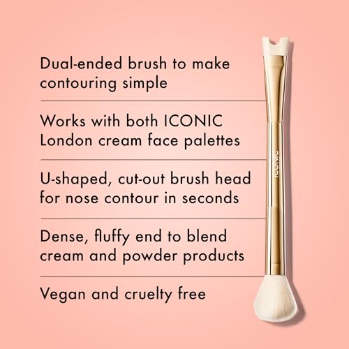 ICONIC LONDON Precision Duo Contour Brush | Two Sided Makeup Brush, Features a Buffing and a U-Shaped Contour Brush, Blend and Sculpt, Cruelty-Free