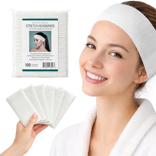 APPEARUS Disposable Facial Headbands - White, Single Use, 100 Pack