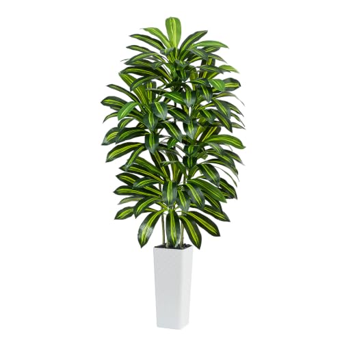 FSHOHI 7FT Artificial Dracaena Tree in White Planter - Indoor Faux Plant