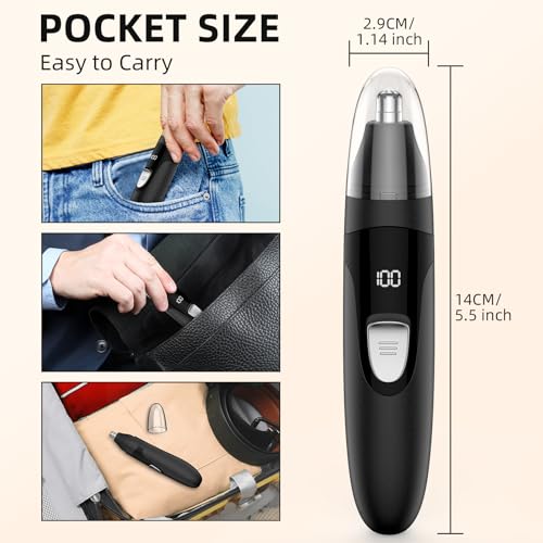 Nose Hair Trimmer,Painless Ear and Eyebrow Trimmer for Men with Dual Edge Blades,Rechargeable,Light Indicator Easy Washing (Black)