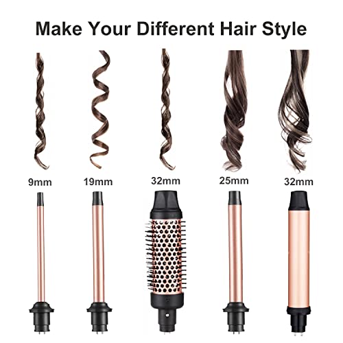 JAETON 5-in-1 Curling Iron Set with Interchangeable Barrels & Thermal Brush - Travel Friendly