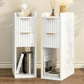 Set of 2 Narrow Wooden Nightstands - 7.9-inch Slim Bedside Tables with Fluted Drawers for Small Spaces, Modern White