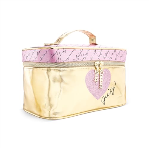Gold Pink Makeup Bag with Shiny Finish - Travel Organizer for Cosmetics