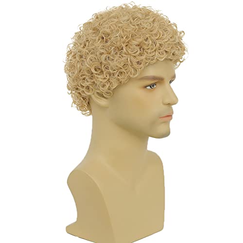 Men's Short Blonde Afro Wig - Light Blonde Cosplay & Halloween Costume Wig