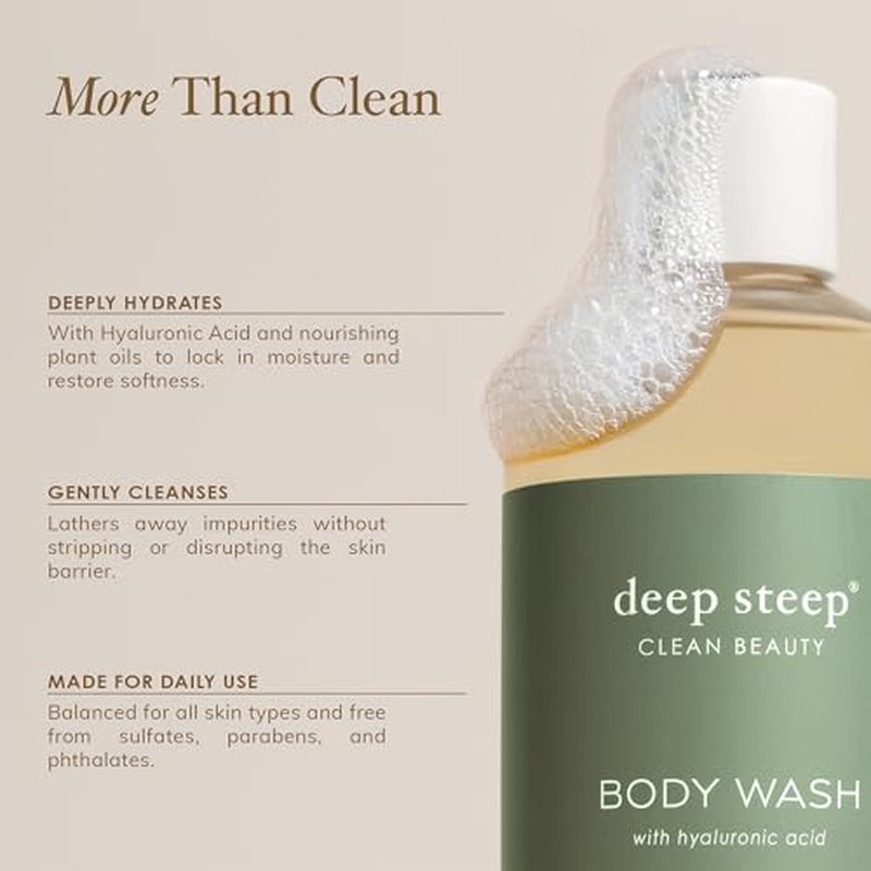 Deep Steep Pure Coconut Body Wash, Hydrating Shower Gel with Hyaluronic Acid & Shea Butter for Sensitive Skin, Bodywash for Women & Men, 17 Fl Oz, 1-Pack